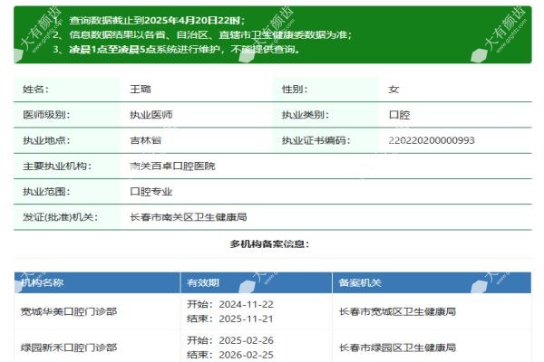 百卓口腔医院王璐医生简介