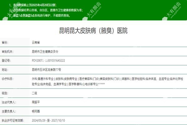 昆明昆大皮肤病（腋臭）医院正规吗